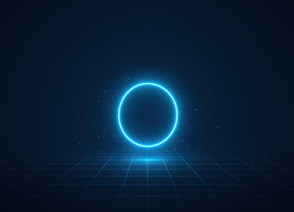 Poster - A glowing blue ring pulses at the center a minimalist tech grid symbolizing innovation and strategy in business decision-making