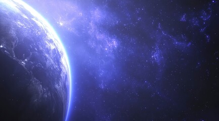 Wall Mural - Serene Planet: Cosmic Blue Hues and Glimmering Nebula