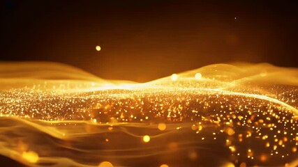 Wall Mural - Golden Light Particles Flowing in Abstract Waves