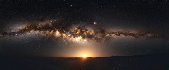Wall Mural - Milky Way Sunset: A Celestial Panorama of Golden Hues