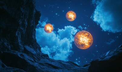 Wall Mural - Fiery Celestial Bodies: A Night Sky Fantasy
