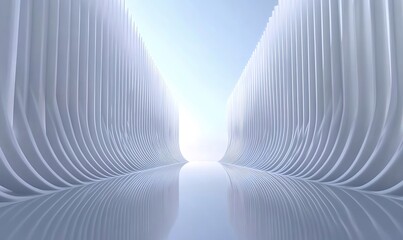 Poster - 白い未来的なデザインの壁面と光沢のある床の抽象的な3Dレンダリング