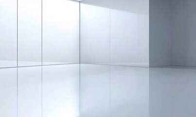 Poster - 白い空間のモダンインテリアデザイン 白い床と壁の反射 光と影の抽象的な背景