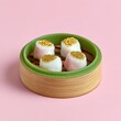 © Kan - Steamed dim sum basket with gold-dusted dumplings, luxury presentation