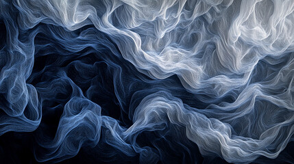 Leinwandbilder - Abstract image of flowing, translucent fabric in shades of blue and white, creating a dynamic and ethereal texture, showcasing fluidity and movement