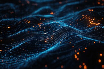 Poster - abstract blue and orange wavy lines background with glowing lights for technology concept wallpaper