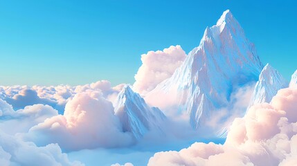 Aufkleber - 高山の雪景色 青い空と白い雲に囲まれた山頂 爽やかな風景
