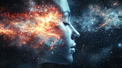 Wall Mural - Half of a face merging into a galaxy background