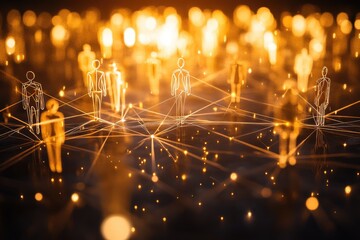 Poster - abstract golden network of interconnected silhouettes