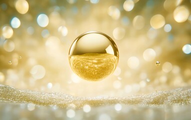 Aufkleber - 黄金色の球体と光の輝きを背景に水滴が浮かぶ高級感あふれる抽象的なデザイン