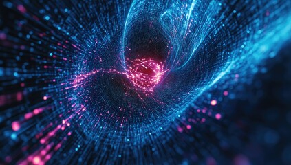 Poster - abstract pink and blue energy swirl with glowing sphere