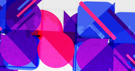 Poster - Abstract geometric composition. Overlapping shapes create vibrant, modern visual experience. Blues, pinks dominate design.