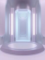 Aufkleber - 未来的な白い空間に設置された青い光るオブジェクト シンプルで洗練されたデザイン