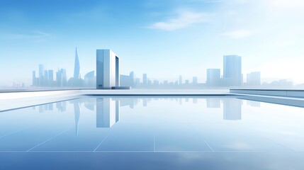 Aufkleber - 青空の下の近代的な都市建築の反射水面 美しい未来的なデザインコンセプト