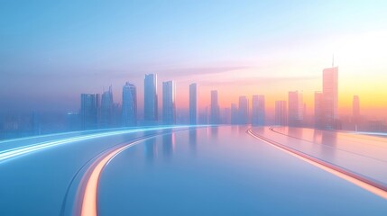 Aufkleber - 未来都市の青い光と高層ビル群 夜空と光線の美しいデジタルアート