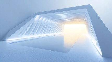 Poster - 未来的な白いトンネルのインテリアデザイン 幾何学的な通路と明るい光の空間