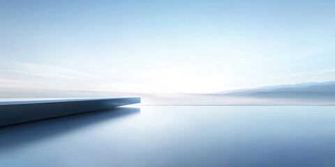 Aufkleber - 青色の抽象的な風景 階段状の構造と穏やかな水面の現代的なデザインの背景