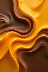 Poster - An abstract image shows swirling streams of brown and gold liquid