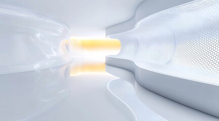 Poster - 未来的な白い空間デザインの光と影による抽象的なインテリアの視覚化