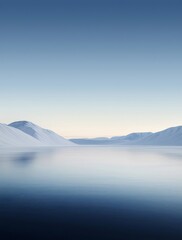 Aufkleber - 雪山と湖の静寂な風景 青い空と氷のような湖面の反射 冬の静けさと澄み切った空気のパノラマ