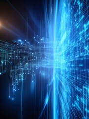 Aufkleber - 青色の光と線が織りなすデジタル未来空間データ通信とネットワークを表現