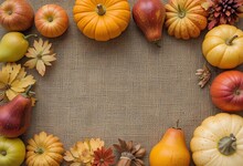 Pumpkins And Flowers On Burlap 2 Free Stock Photo - Public Domain Pictures