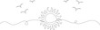 © The Little Foot - Sun and birds continuous one line art vector illustration on transparent background