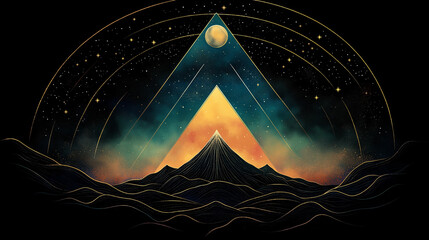 Wall Mural - mystical mountain celestial: a breathtaking illustration, showcasing a mountain range bathed in ethe