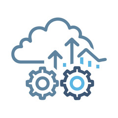 Fototapete - Cloud Analytics with Gear and Uplink Arrow Icon Representing Data Processing and Performance Monitoring