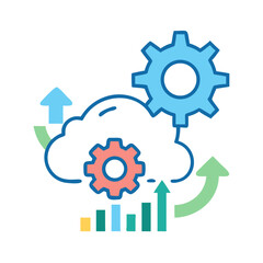 Aufkleber - Cloud Analytics with Gear and Uplink Arrow Icon Representing Data Processing and Performance Monitoring