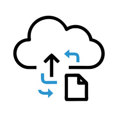 Fototapete - Cloud File Upload with Synchronization Arrows Icon Representing Data Transfer and Real-Time Backup