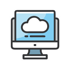 Poster - Cloud Server Display on Desktop Screen Icon Representing Online Hosting and Data Monitoring