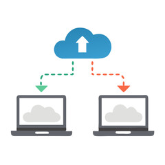 Poster - Cloud Uplink Between Laptops Representing File Sharing and Remote Data Transfer Icon