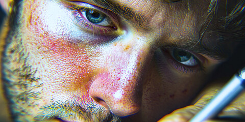 Poster - Close-up Photograph of a Man's Face with Stylized Color Grading