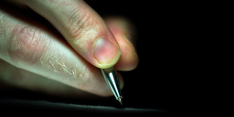 Poster - Close-up Photograph of Hand Holding Silver Pen
