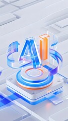 Aufkleber - 3Dで表現されたAIの文字 青とオレンジのアクセントが特徴的な抽象的なデザイン