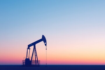 Poster - close-up view of oil pumpjack silhouetted against clear dawn sky