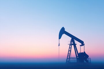Poster - close-up view of oil pumpjack silhouetted against clear dawn sky