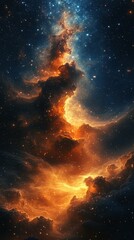Wall Mural - Vibrant cosmic landscape featuring nebula and swirling clouds in a star-filled sky
