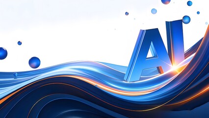 Poster - 青色とオレンジ色の光線が絡み合う AI の 3D テキスト 未来的なデザインのデジタル背景