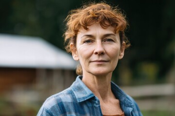 Poster - portrait of person representing any race age or gender stands outdoors blurred background