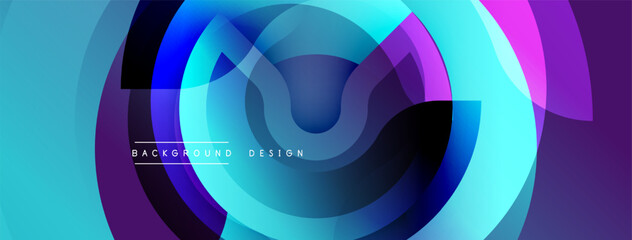 Poster - Abstract design features layered circles, vibrant colors. Blue, purple, turquoise create dynamic visual effect. Modern, stylish background.