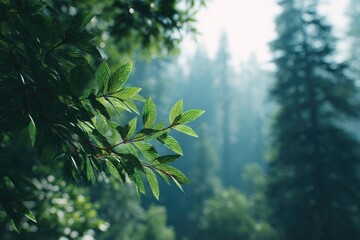 Aufkleber - capture minimalistic scene of foliage and towering trees in expansive forest with sunlight streaming through highlighting