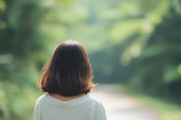 Poster - capture serene portrait of person amidst nature with blurred background of park or reserve