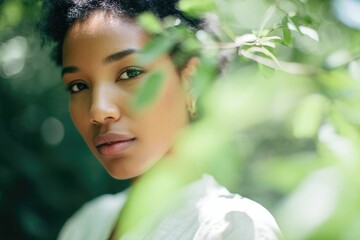 Aufkleber - capture serene portrait of person amidst nature with blurred background of park or reserve