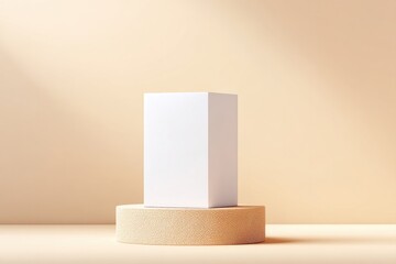 Poster - minimalistic podium with empty surface positioned in well-lit space ready for culinary presentation