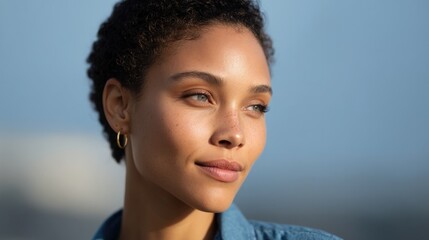 Poster - portrait of person of any race age or gender with blurred background for digital society theme