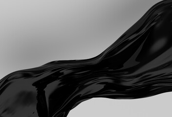 Aufkleber - Glossy, black, fluid 3D wave flows smoothly against a light gray background, creating a modern, abstract, and elegant visual with reflective and dynamic curves.