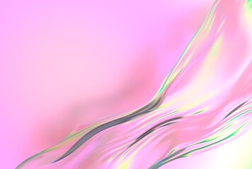 Aufkleber - Translucent, iridescent wave with pink and green hues flows smoothly over a pastel pink background, creating a dreamy, abstract, and modern 3D visual.
