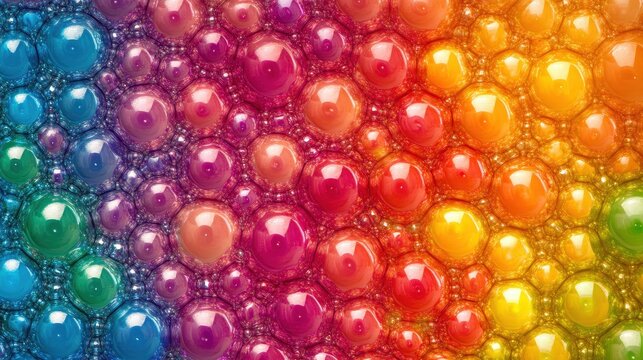 A playful rainbow bubbles background with overlapping multicolored orbs forming a vibrant pattern